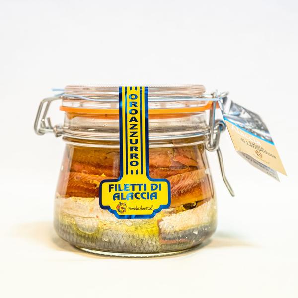 Filetti di alacce in olio extravergine di oliva, vaso ermetico da 500g